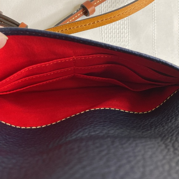 Black Dooney & Bourke Pebble Leather Foldover Purse Crossbody Pockets Dark Navy - Picture 5 of 12